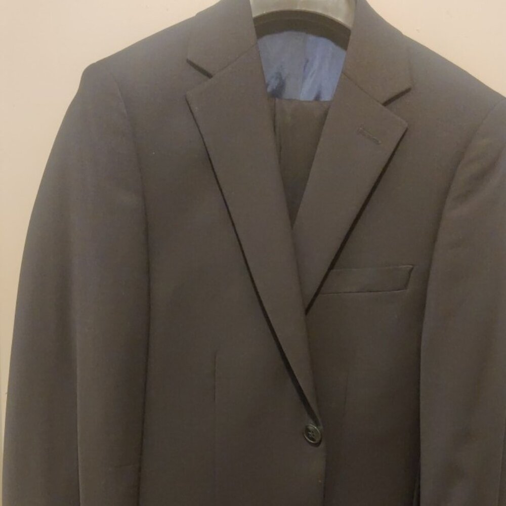 Calvin Klein 36R 30w slim skinny fit suit wool spandex stretch solid navy